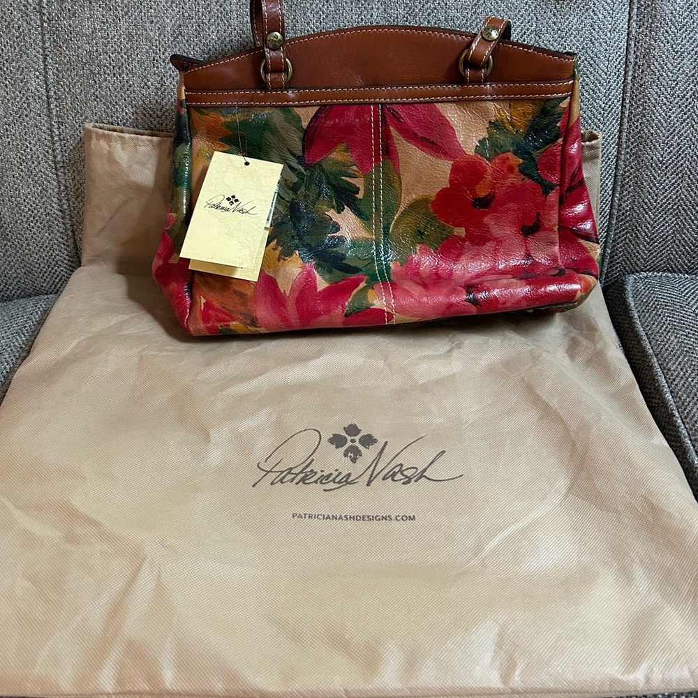 Patricia Nash Brown Leather-Trim Floral Tote/purse NWT
